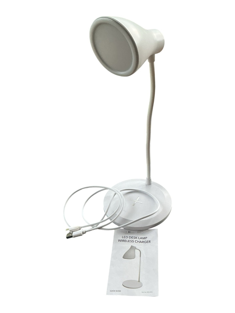 iEssentials LED Desk Lamp Wireless Charger White 3 Color Modes Flexible Neck USB